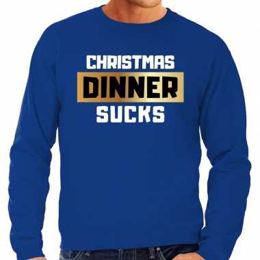 Blauwe foute kersttrui / sweater christmas dinner / kerstdiner sucks voor heren