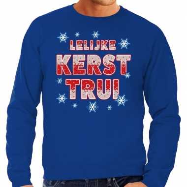 Blauwe foute kersttrui / sweater lelijke kerst trui voor heren