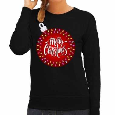 Foute kerstborrel sweater merry christmas zwart voor dames