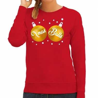 Foute kersttrui / sweater rood met xmas balls voor dames