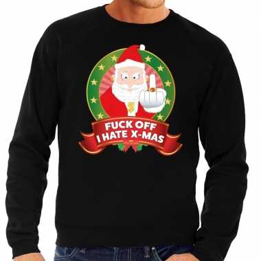 Foute kersttrui zwart fuck off i hate x-mas voor heren
