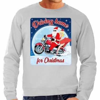 Grijze foute kersttrui / sweater driving home for christmas voor motorfans voor heren