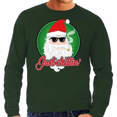 Groene foute kersttrui / sweater just chillin voor heren