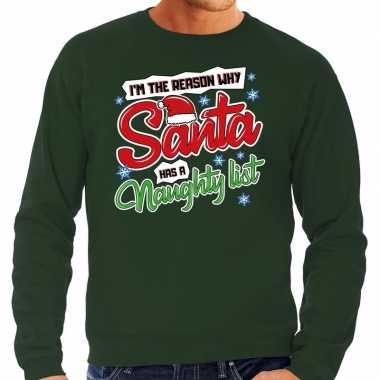 Groene foute kersttrui / sweater santas naughty list voor heren