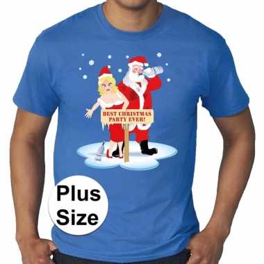 Plus size blauw fout kerst t-shirt best christmas party ever voor her