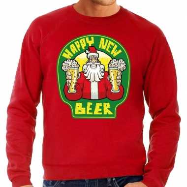 Rode foute kersttrui / sweater proostende santa happy new beer voor heren