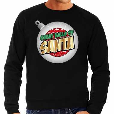 Zwarte foute kersttrui / sweater great balls of santa voor heren