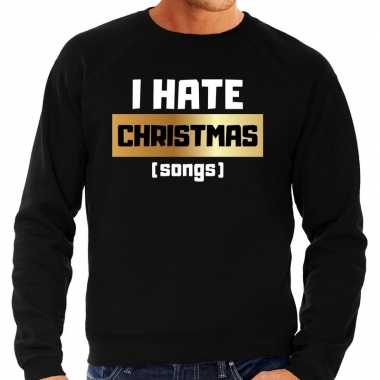 Zwarte foute kersttrui / sweater i hate christmas songs / haat kerstliedjesvoor heren