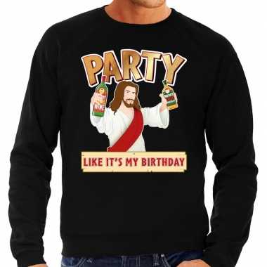 Zwarte foute kersttrui / sweater party jezus voor heren
