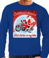 Blauwe foute kersttrui sweater christmas dreams hot chicks on my bike voor motorfans voor heren