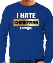 Blauwe foute kersttrui sweater i hate christmas songs haat kerstliedjesvoor heren