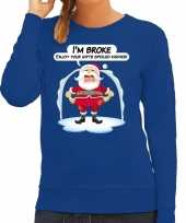 Blauwe foute kersttrui sweater im broke enjoy your gits voor dames