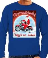 Blauwe foute kersttrui sweater no presents for kids voor motor fans voor heren