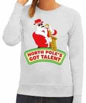 Foute kersttrui grijs north poles got talent voor dames
