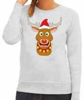 Foute kersttrui rendier rudolf met rode kerstmuts grijs dames