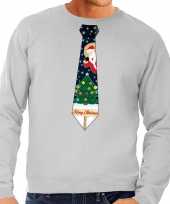 Foute kersttrui stropdas met kerst print grijs voor heren