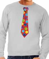 Foute kersttrui stropdas met kerstballen print grijs voor heren