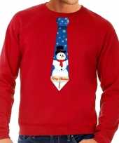 Foute kersttrui stropdas met sneeuwpop print rood voor heren