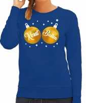 Foute kersttrui sweater blauw met kerst ballen voor dames