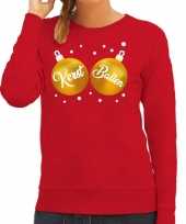 Foute kersttrui sweater rood met kerst ballen voor dames