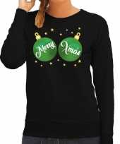 Foute kersttrui sweater zwart met groene merry xmas dames