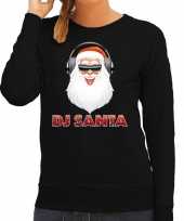 Foute kersttrui zwart dj santa met koptelefoon voor dames