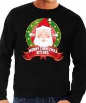 Foute kersttrui zwart merry christmas bitches voor heren