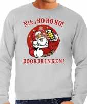 Grijze foute kersttrui sweater kerstman aan de drank voor heren