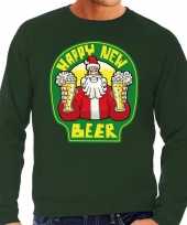 Groene foute kersttrui sweater proostende santa happy new beer voor heren
