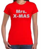 Rode foute kerst t shirt mrs x mas zilveren letters voor dames