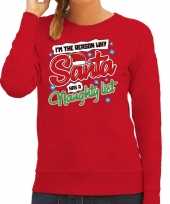 Rode foute kersttrui sweater santas naughty list voor dames