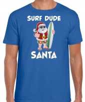 Surf dude santa fun kerstshirt outfit blauw voor heren