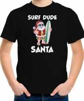 Surf dude santa fun kerstshirt outfit zwart voor kinderen