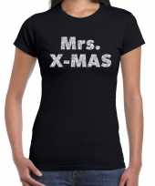 Zwarte foute kerst t shirt mrs x mas zilveren letters voor dames