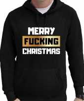 Zwarte foute kersthoodie hooded sweater merry fucking christmas voor heren