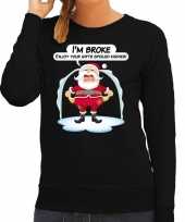 Zwarte foute kersttrui sweater im broke enjoy your gits voor dames