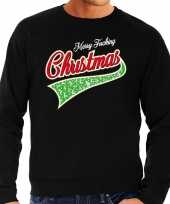 Zwarte foute kersttrui sweater merry fucking christmas voor heren