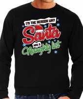 Zwarte foute kersttrui sweater santas naughty list voor heren
