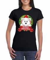 Zwarte ijsbeer kerst t shirt voor dames merry christmas
