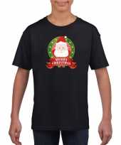 Zwarte kerst t shirt voor kinderen de kerstman