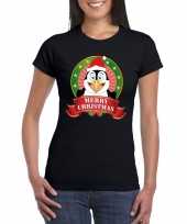 Zwarte pinguin kerst t shirt voor dames merry christmas