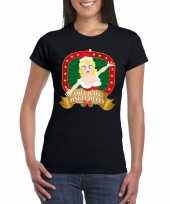 Zwartre kerst t shirt voor dames touch my jingle bells